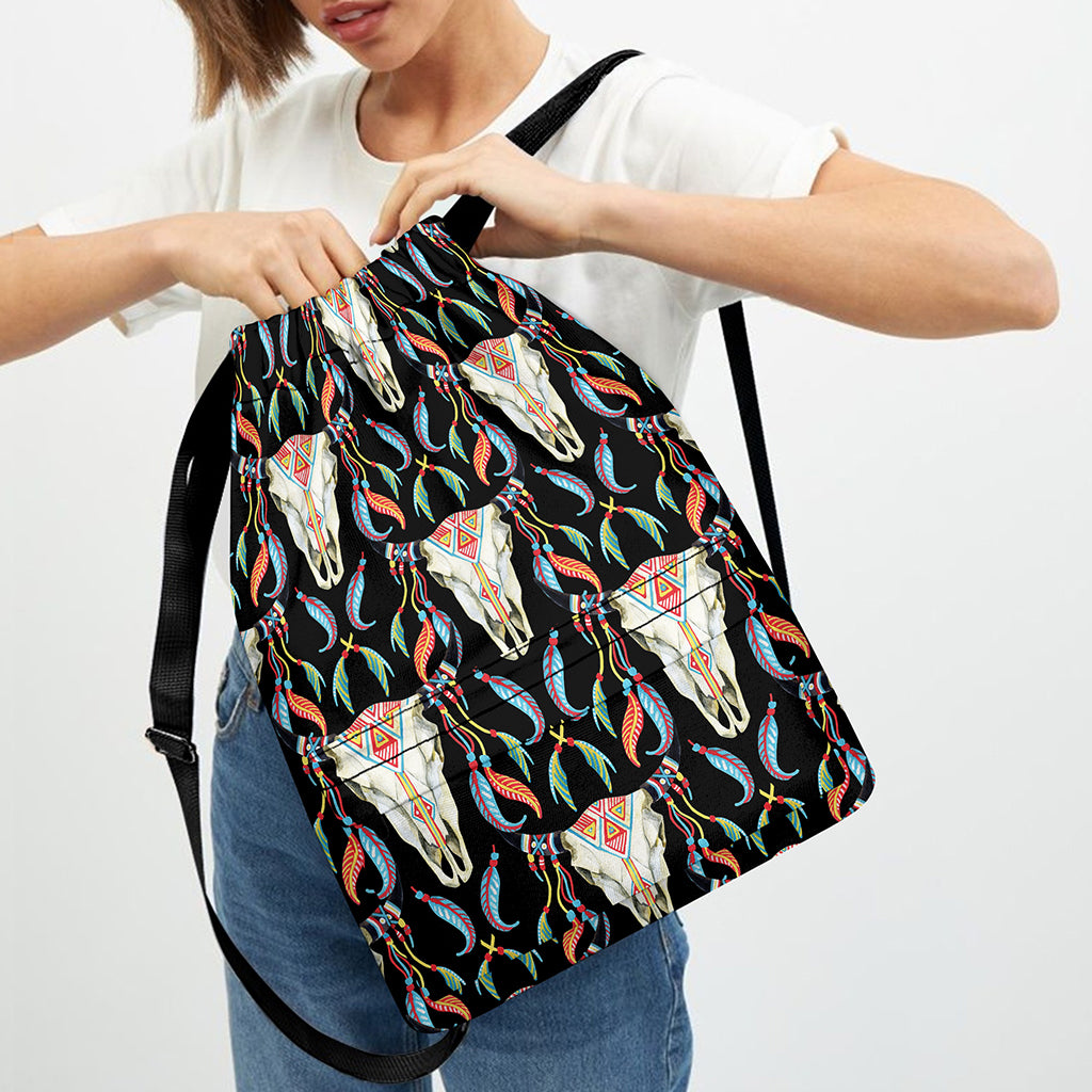 Native Buffalo Pattern Print Drawstring Backpack