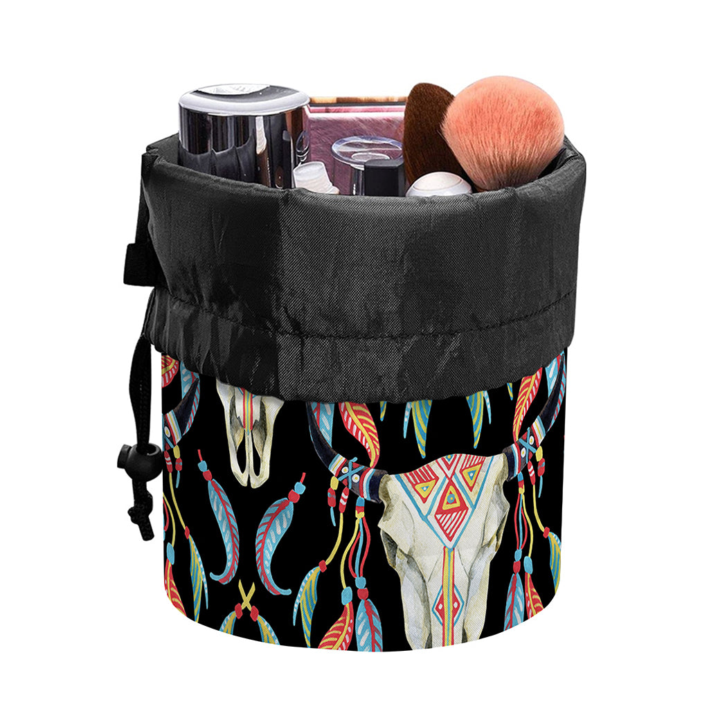 Native Buffalo Pattern Print Drawstring Makeup Bag