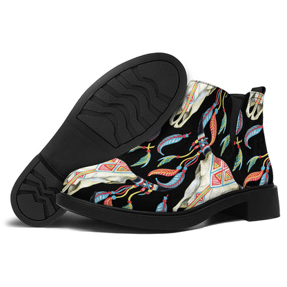 Native Buffalo Pattern Print Flat Ankle Boots