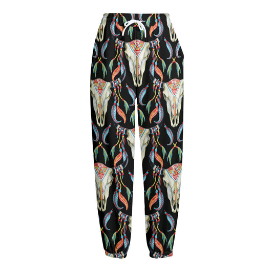 Native Buffalo Pattern Print Fleece Lined Knit Pants