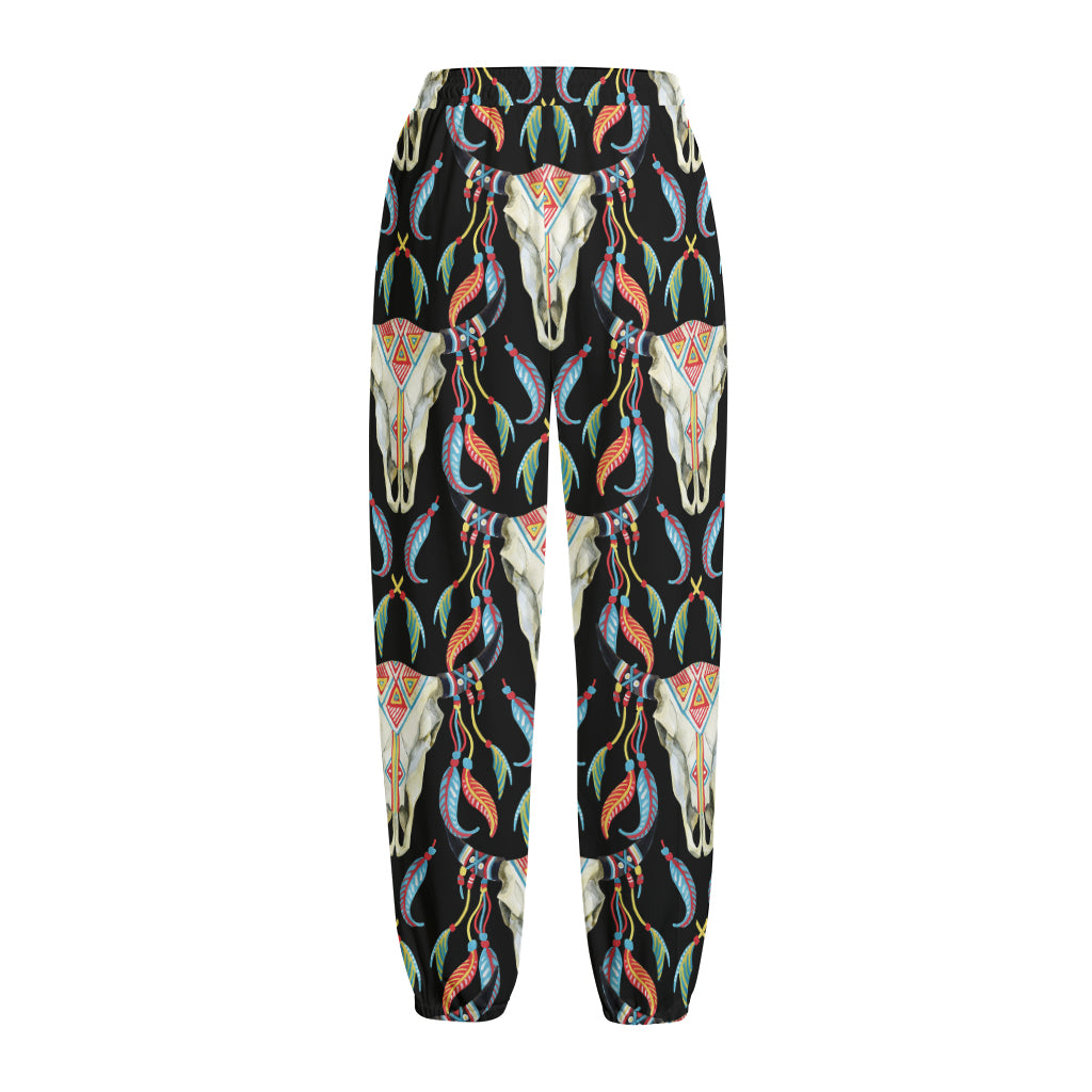 Native Buffalo Pattern Print Fleece Lined Knit Pants