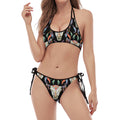 Native Buffalo Pattern Print Halter Scoop Tie Side Bikini