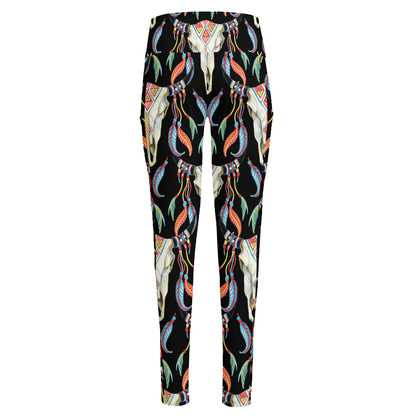 Native Buffalo Pattern Print High-Waisted Pocket Leggings