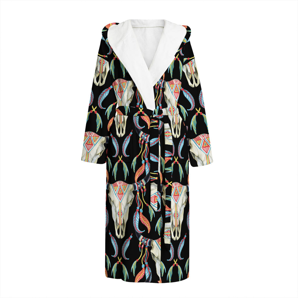 Native Buffalo Pattern Print Hooded Bathrobe