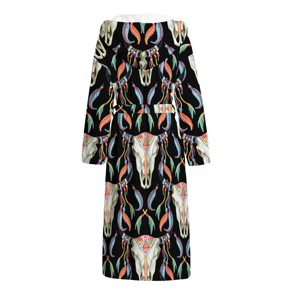 Native Buffalo Pattern Print Hooded Bathrobe
