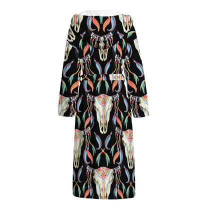 Native Buffalo Pattern Print Hooded Bathrobe
