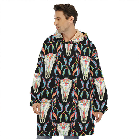 Native Buffalo Pattern Print Hoodie Blanket
