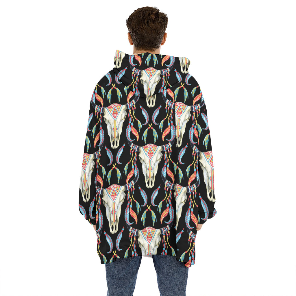 Native Buffalo Pattern Print Hoodie Blanket