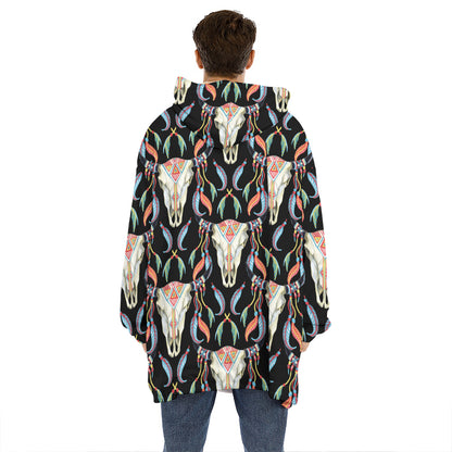 Native Buffalo Pattern Print Hoodie Blanket