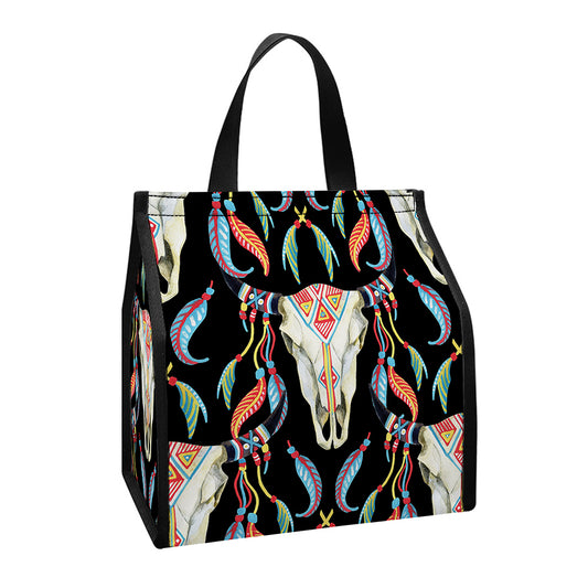 Native Buffalo Pattern Print Insulated Lunch Tote