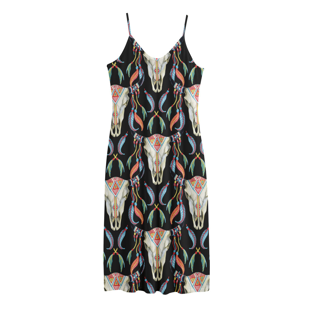 Native Buffalo Pattern Print Jersey Midi Cami Dress