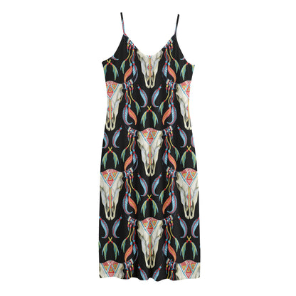 Native Buffalo Pattern Print Jersey Midi Cami Dress
