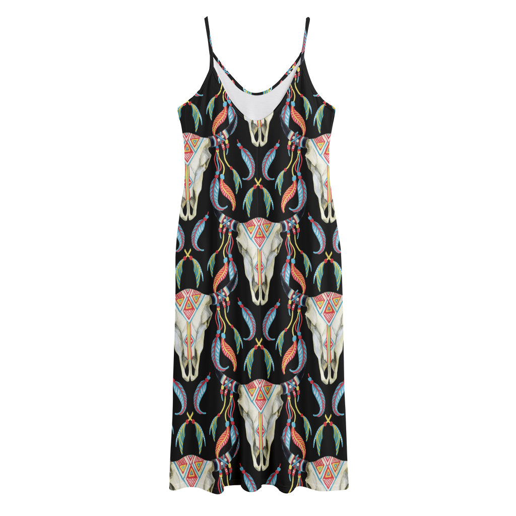 Native Buffalo Pattern Print Jersey Midi Cami Dress