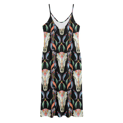 Native Buffalo Pattern Print Jersey Midi Cami Dress