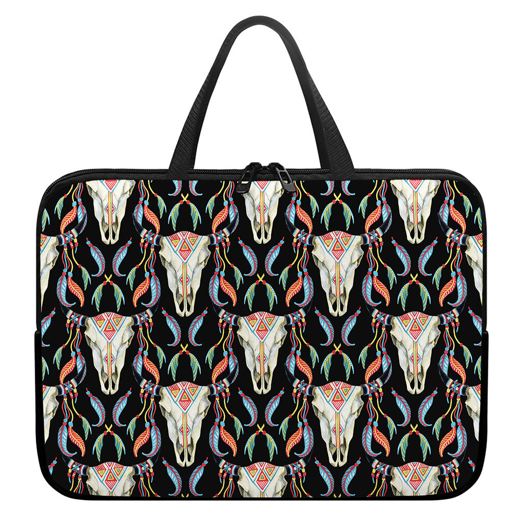 Native Buffalo Pattern Print Laptop Sleeve With Handle