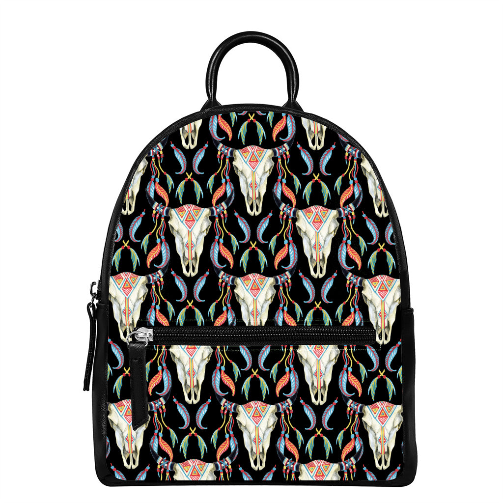 Native Buffalo Pattern Print Leather Backpack