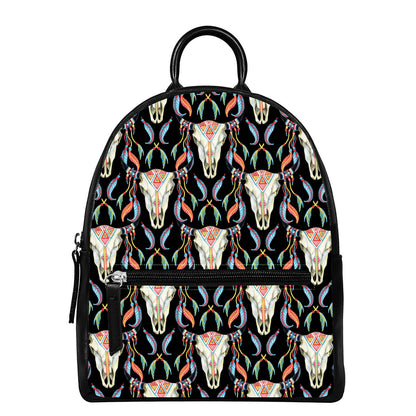 Native Buffalo Pattern Print Leather Backpack