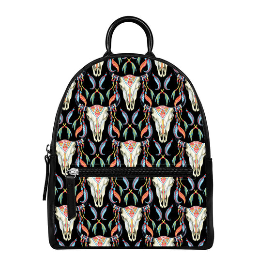 Native Buffalo Pattern Print Leather Backpack