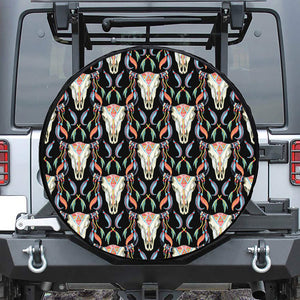 Native Buffalo Pattern Print Leather Spare Tire Cover