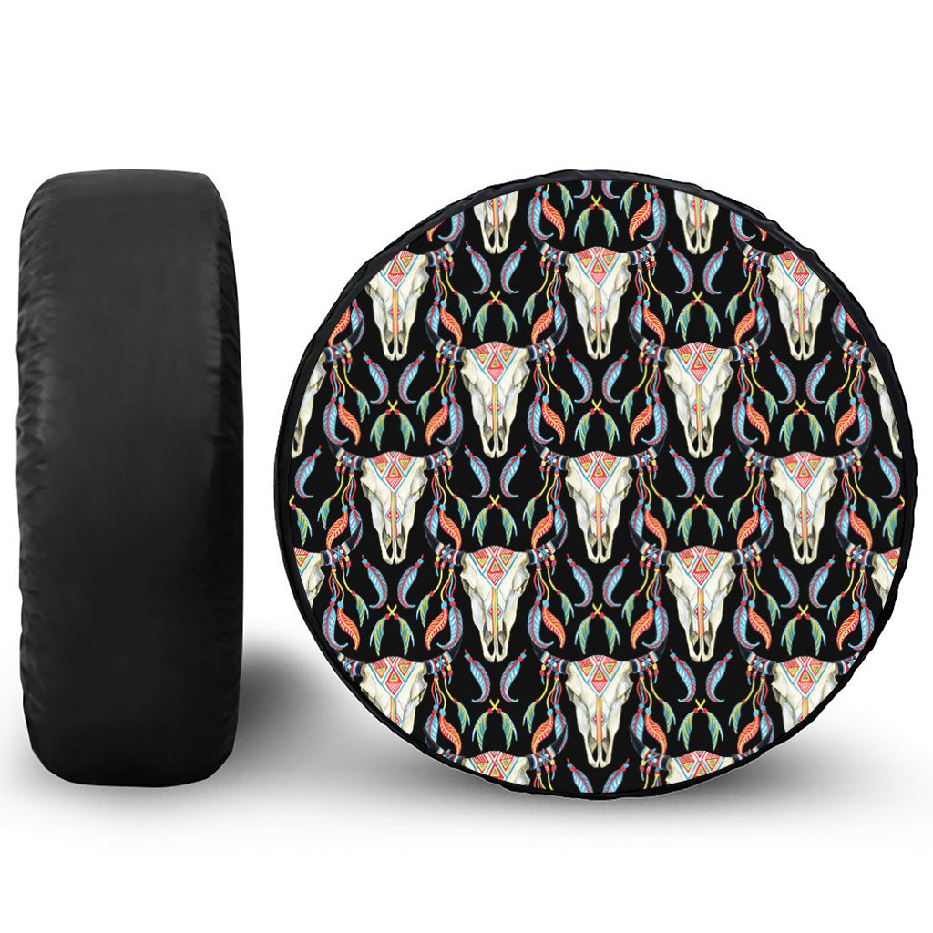 Native Buffalo Pattern Print Leather Spare Tire Cover