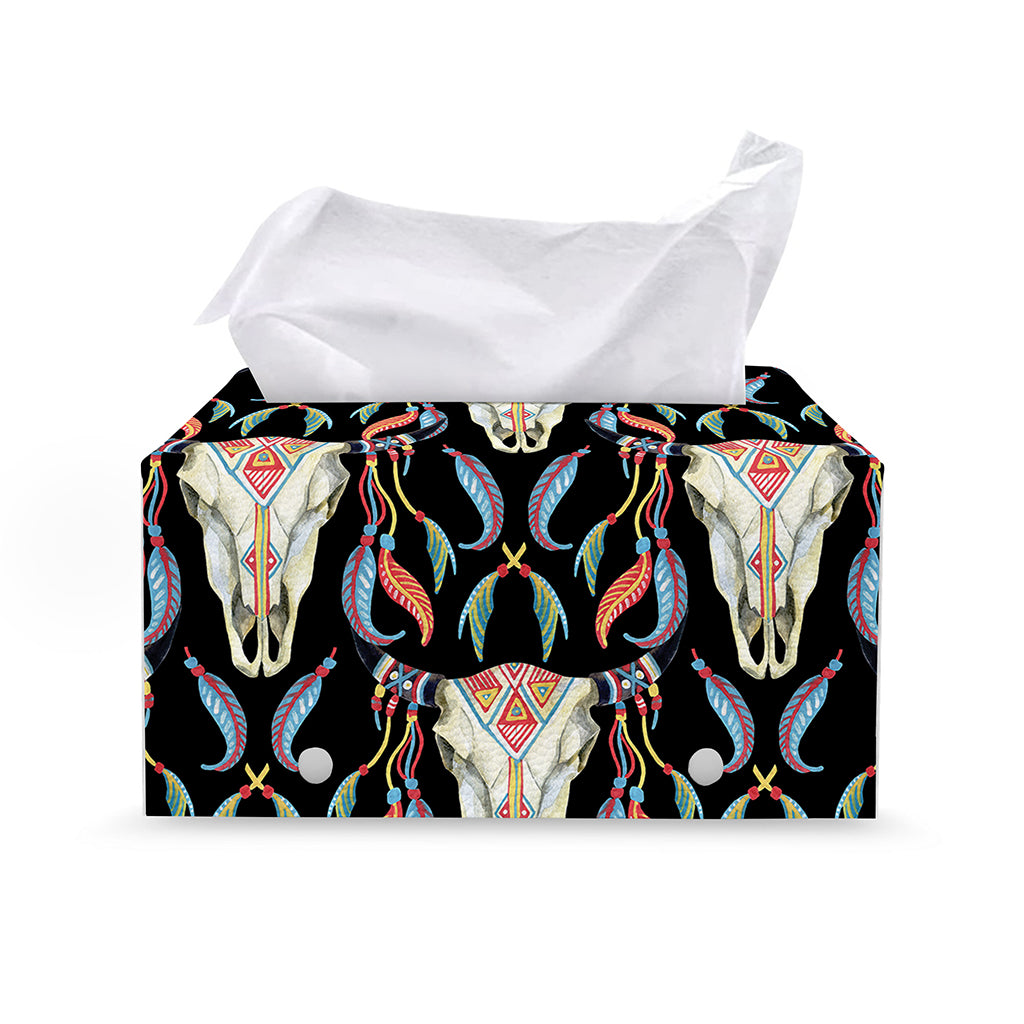 Native Buffalo Pattern Print Leather Tissue Box Cover