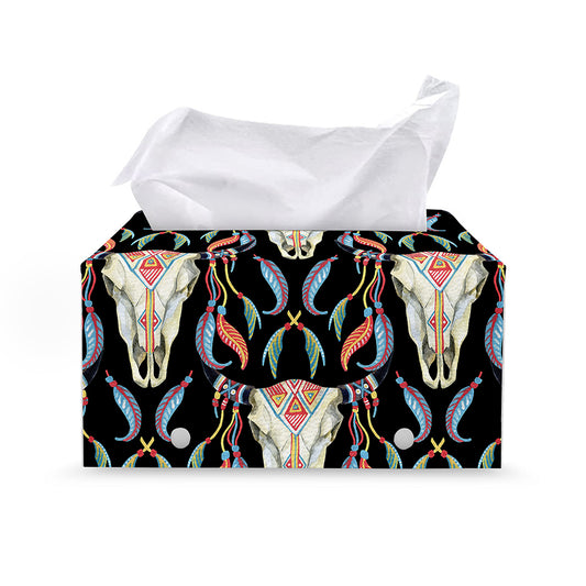 Native Buffalo Pattern Print Leather Tissue Box Cover