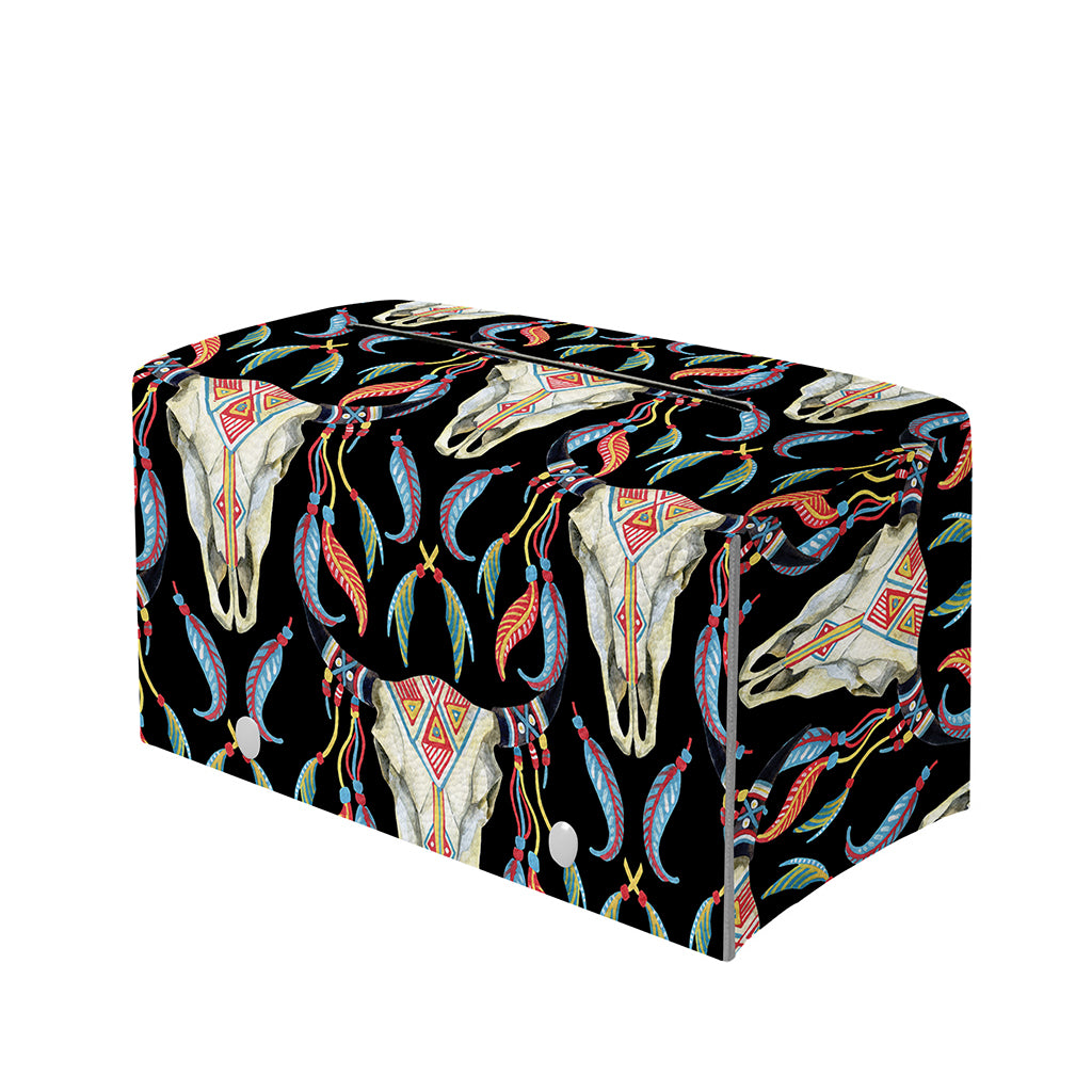Native Buffalo Pattern Print Leather Tissue Box Cover