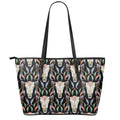Native Buffalo Pattern Print Leather Tote Bag With Zipper
