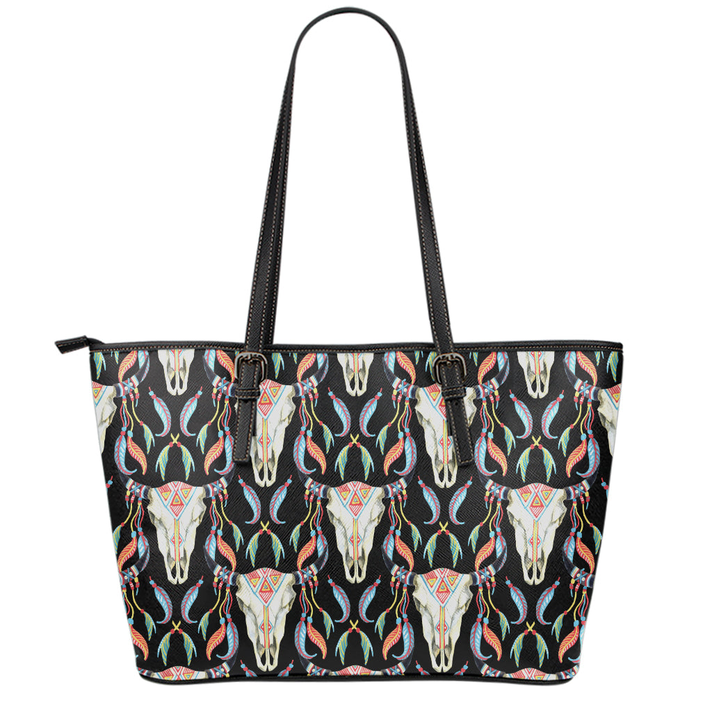 Native Buffalo Pattern Print Leather Tote Bag