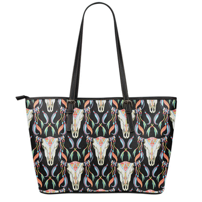 Native Buffalo Pattern Print Leather Tote Bag