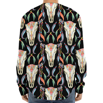 Native Buffalo Pattern Print Long Sleeve Baseball Jersey