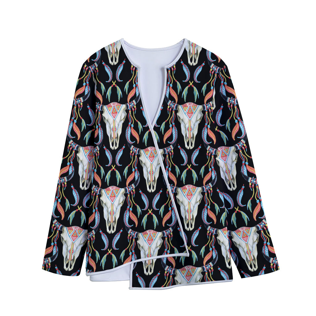 Native Buffalo Pattern Print Long Sleeve Short Coat