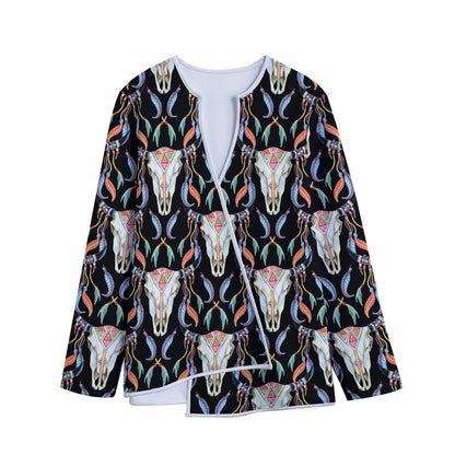 Native Buffalo Pattern Print Long Sleeve Short Coat