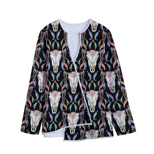 Native Buffalo Pattern Print Long Sleeve Short Coat