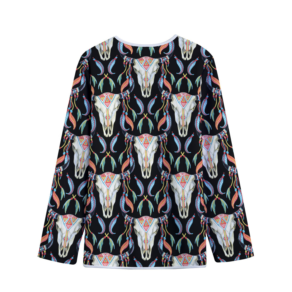 Native Buffalo Pattern Print Long Sleeve Short Coat