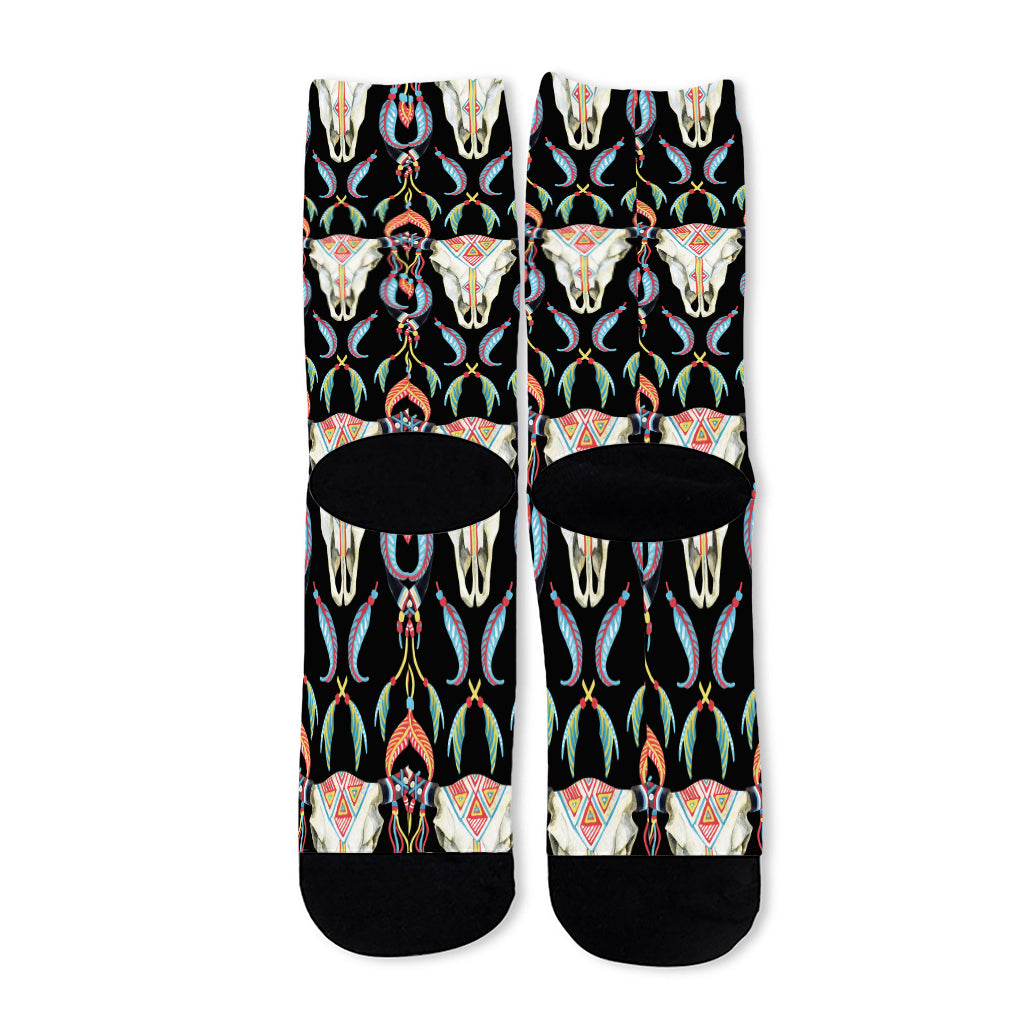 Native Buffalo Pattern Print Long Socks