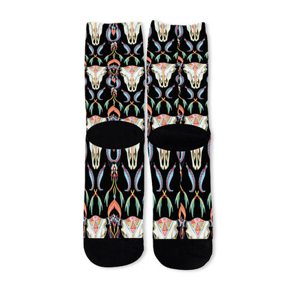 Native Buffalo Pattern Print Long Socks