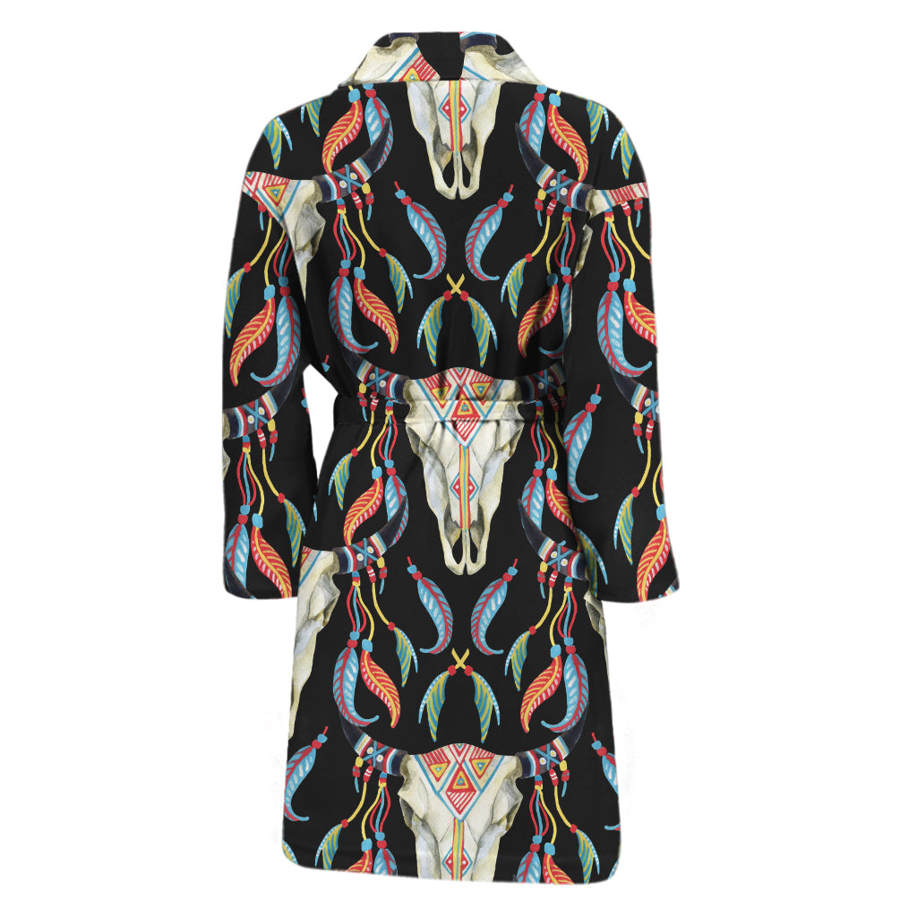 Native Buffalo Pattern Print Men's Bathrobe