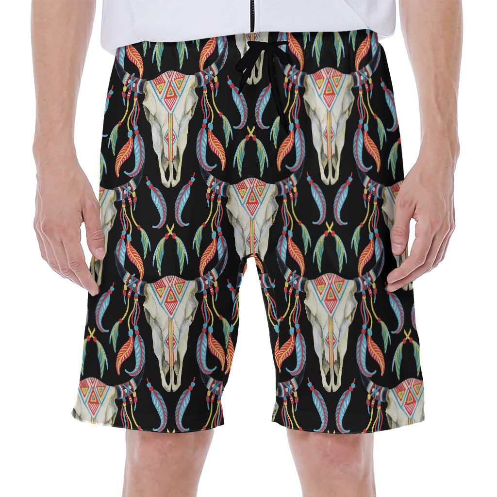 Native Buffalo Pattern Print Men's Beach Shorts