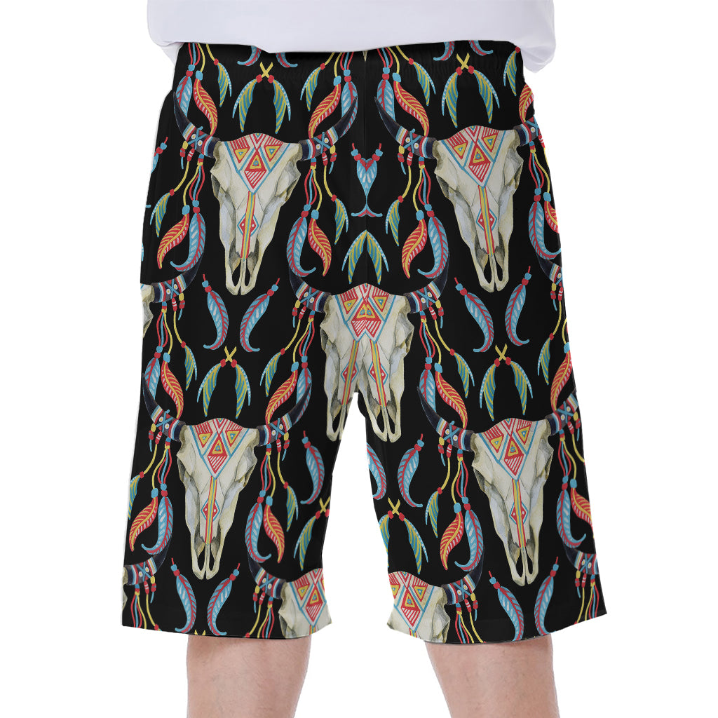 Native Buffalo Pattern Print Men's Beach Shorts