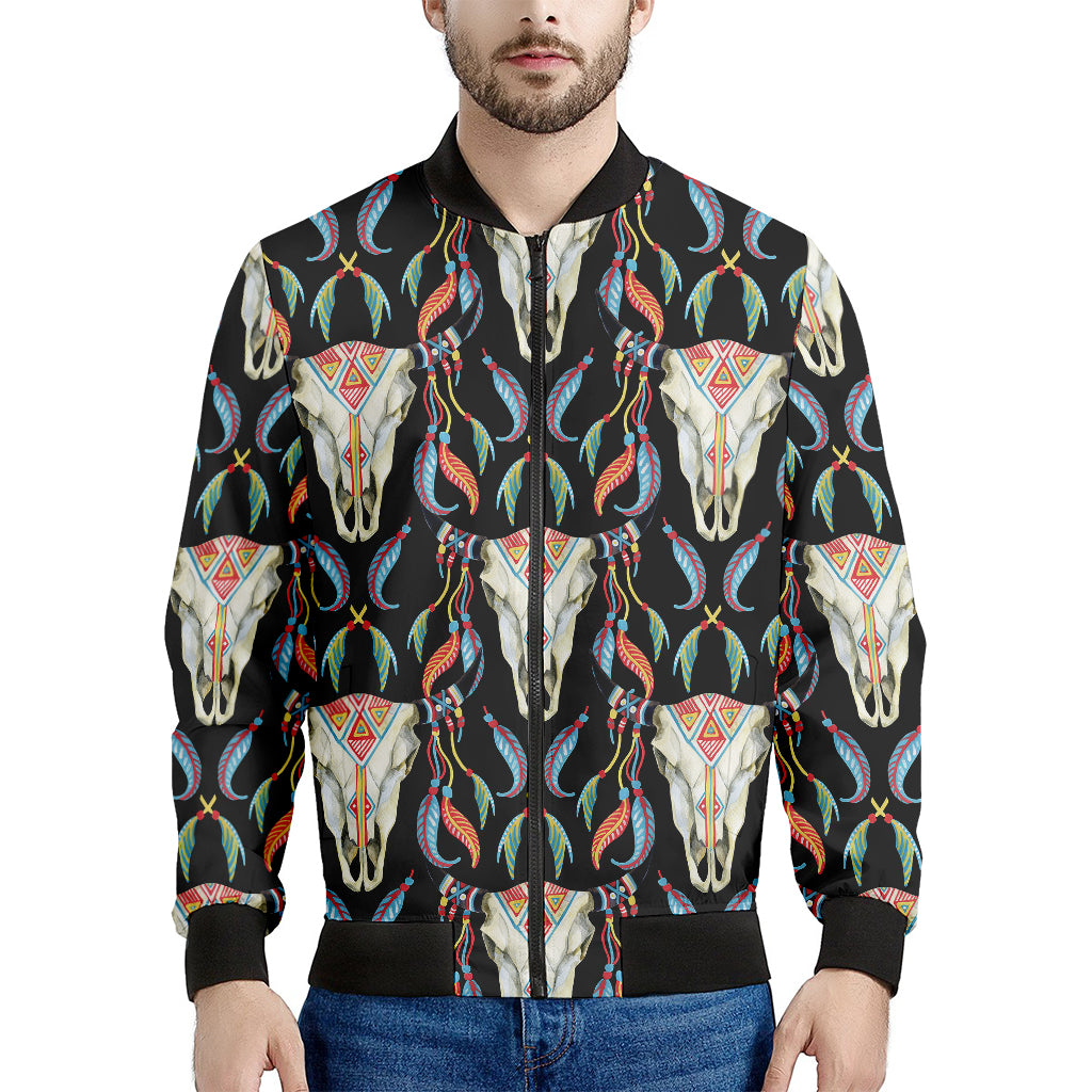 Native Buffalo Pattern Print Men's Bomber Jacket