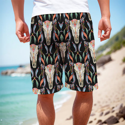 Native Buffalo Pattern Print Men's Cargo Shorts