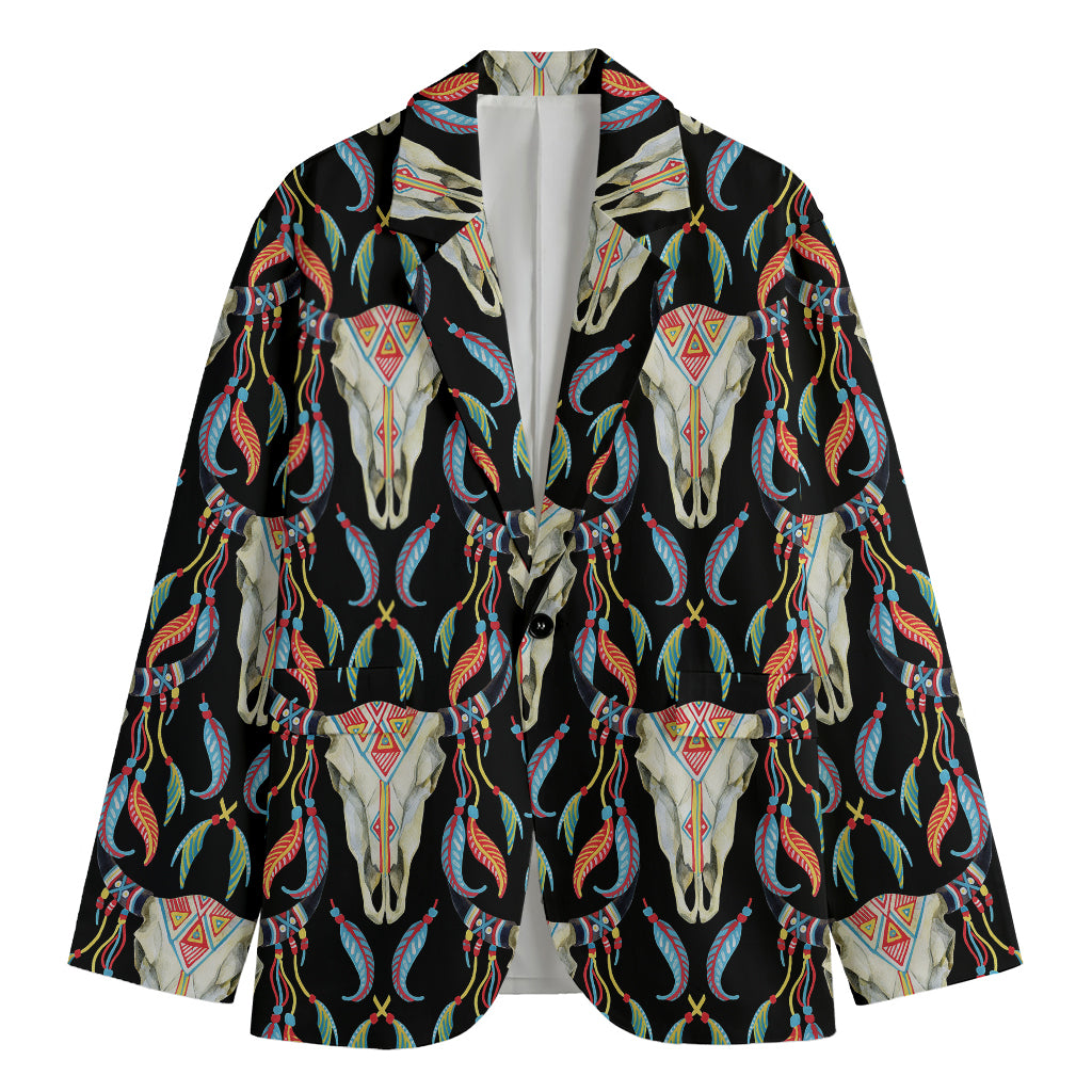 Native Buffalo Pattern Print Men's Cotton Blazer