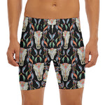 Native Buffalo Pattern Print Men's Long Boxer Briefs