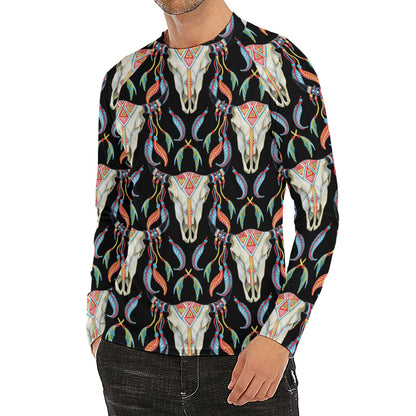 Native Buffalo Pattern Print Men's Long Sleeve Rash Guard