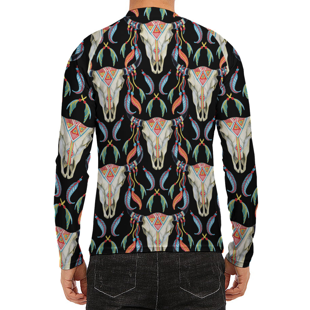 Native Buffalo Pattern Print Men's Long Sleeve Rash Guard