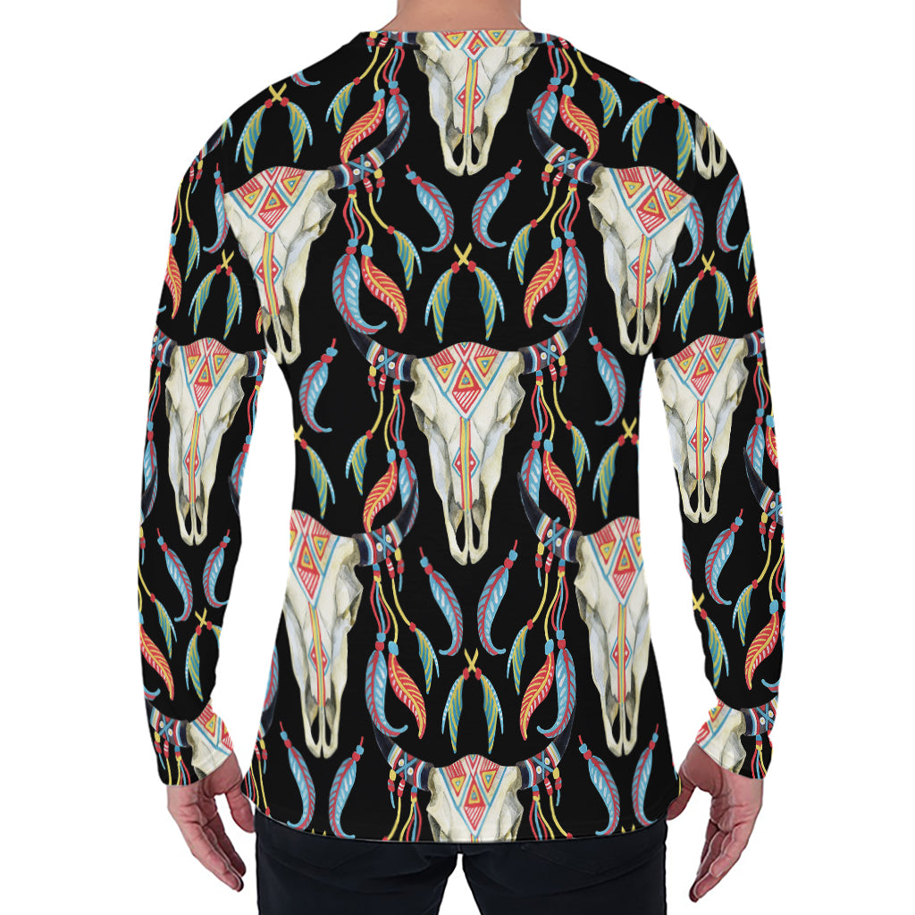 Native Buffalo Pattern Print Men's Long Sleeve T-Shirt