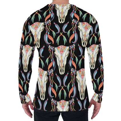 Native Buffalo Pattern Print Men's Long Sleeve T-Shirt
