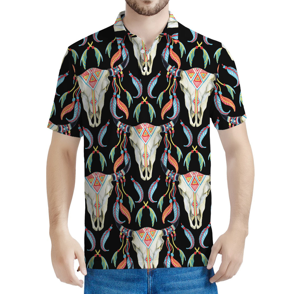 Native Buffalo Pattern Print Men's Polo Shirt