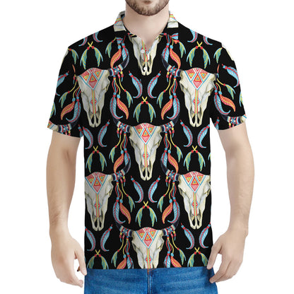 Native Buffalo Pattern Print Men's Polo Shirt